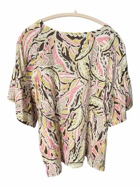 MACARON Pink, Yellow and Brown Leaf-Print Women's Blouse
